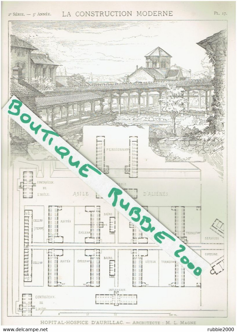 3 PLANS DESSINS 1897 AURILLAC CANTAL HOPITAL HOSPICE ARCHITECTE M. L. MAGNE - Auvergne