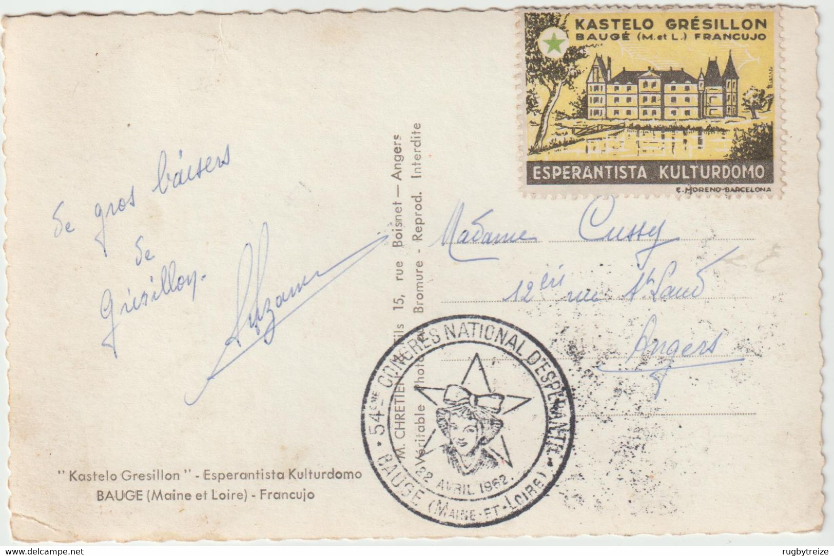 5425 BAUGE 49 Vignette Esperanto Cinderella Kastelo GRESILLON Congrès National 1962 - Esperanto