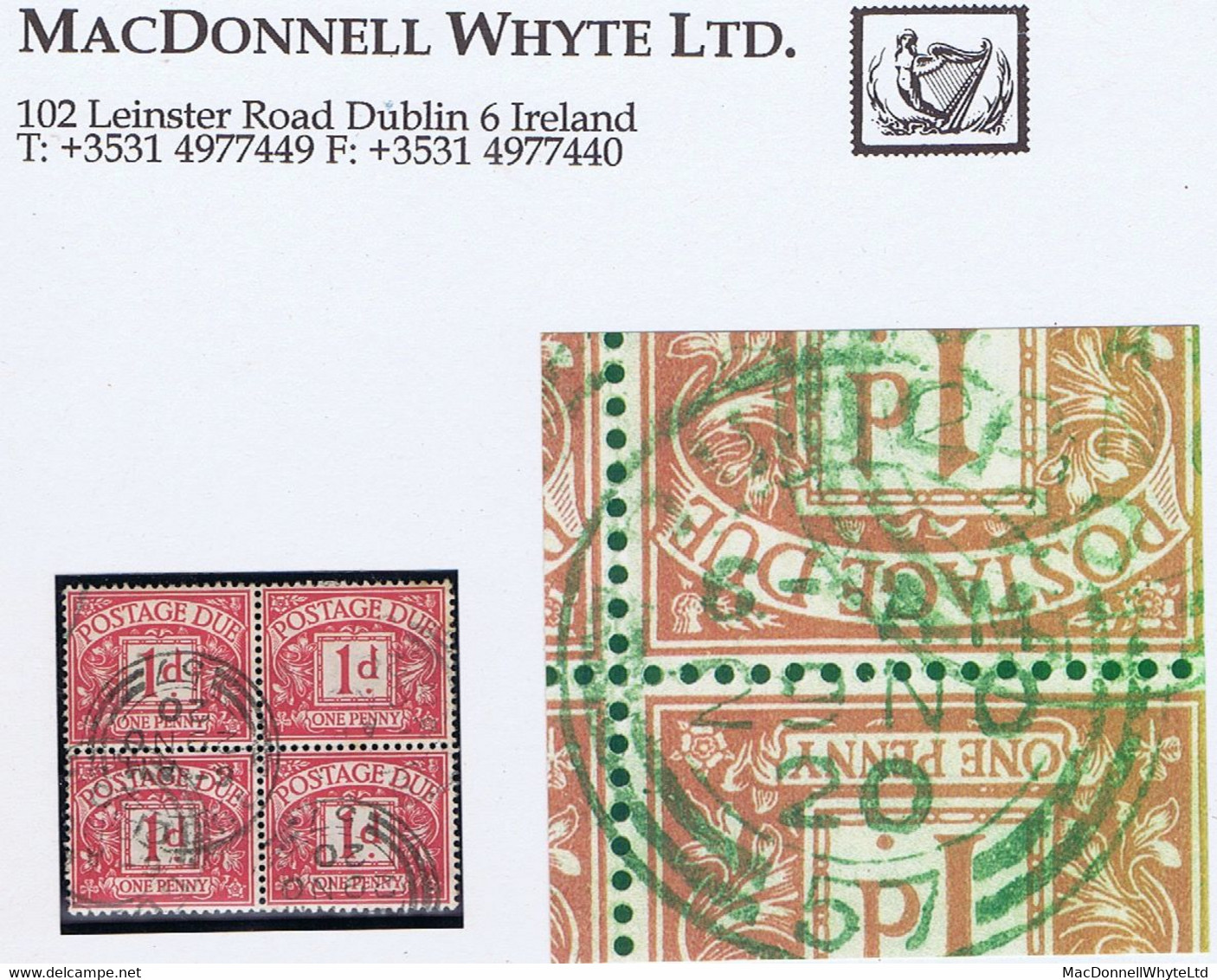 Ireland Postage Due 1920 British POSTAGE DUE 1d Block Of 4 Used With Cds DUBLIN 29 NO 20 Code 57 - Strafport