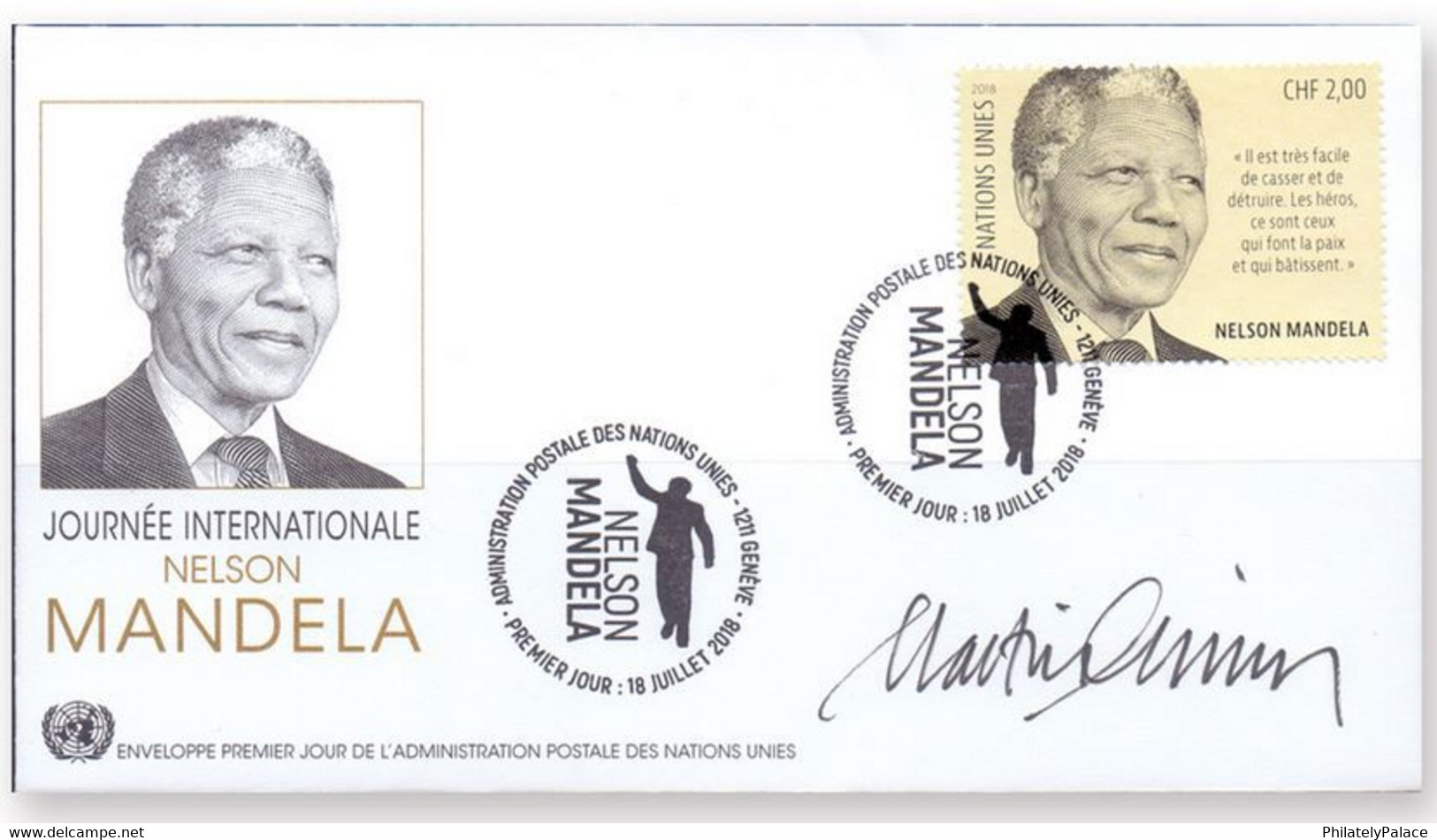 2018 – UN Nelson Mandela FDC Signed By The Engraver Artist Martin Mörck - VERY RARE (**) SCARE - Lettres & Documents