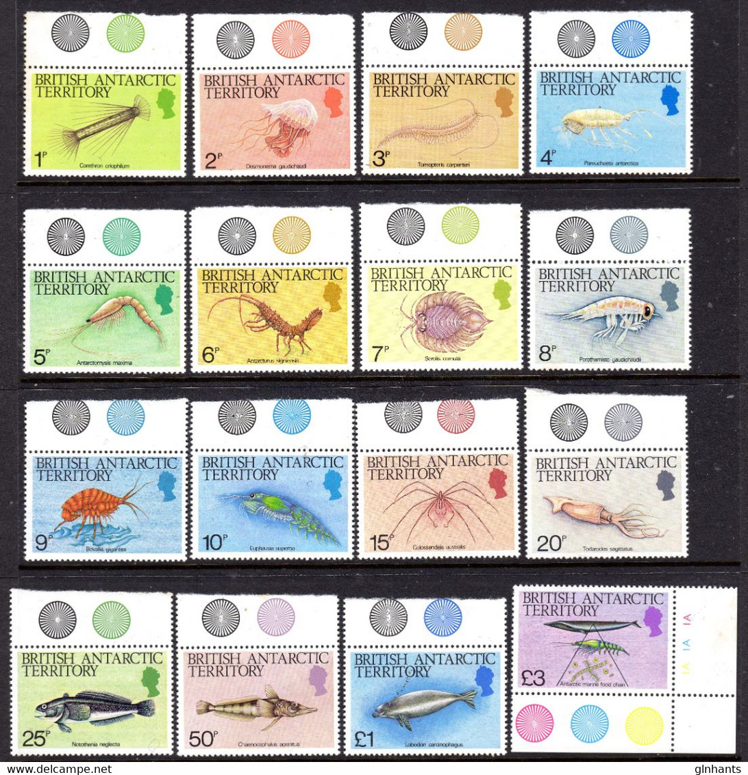 BRITISH ANTARCTIC TERRITORY BAT - 1984 MARINE LIFE SET (16V) WITH COLOUR CONTROLS FINE MNH ** SG 123-138 - Unused Stamps