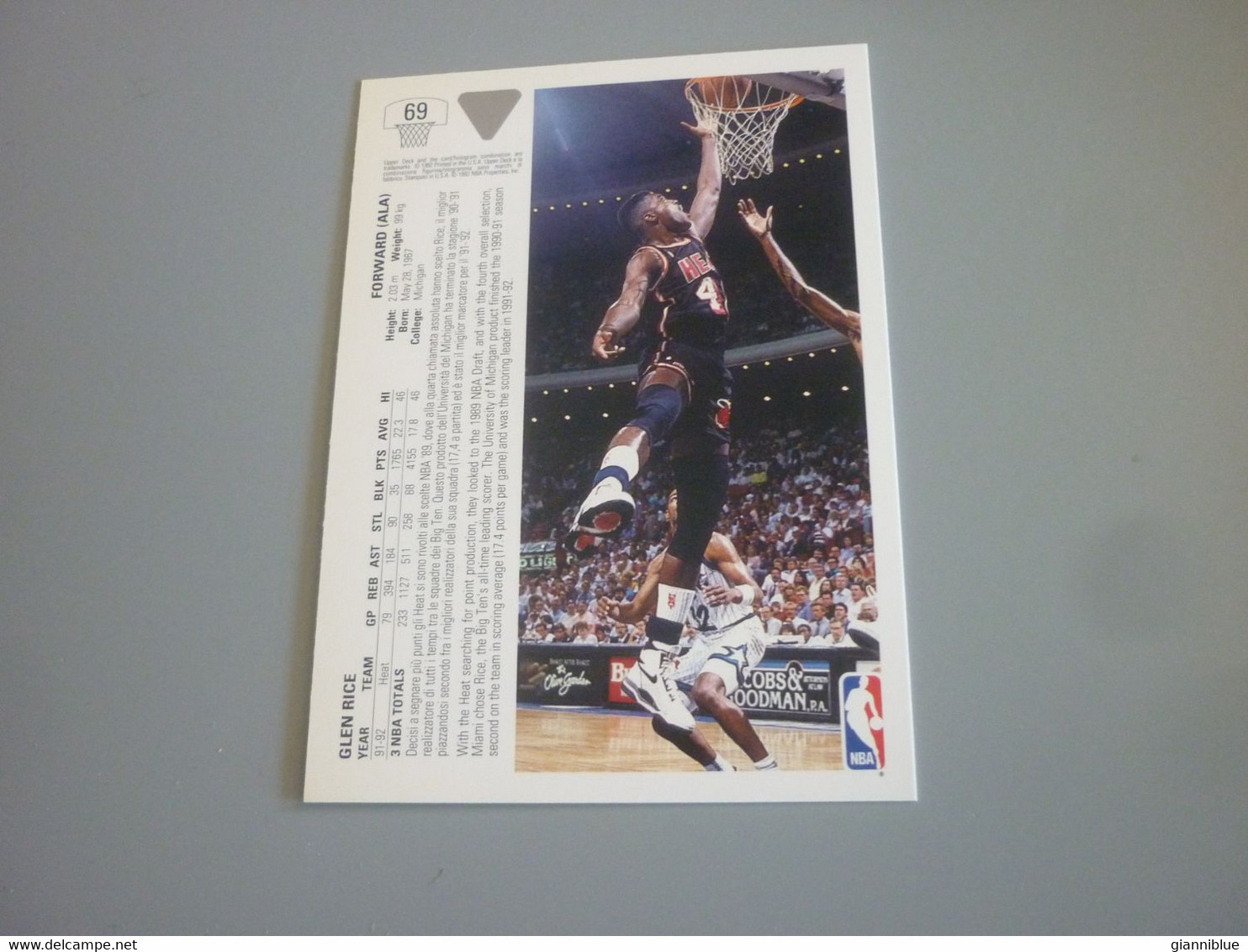Glen Rice Miami Heat Basketball Upper Deck 1991-92 Italian Edition Trading Card #69 - 1990-1999