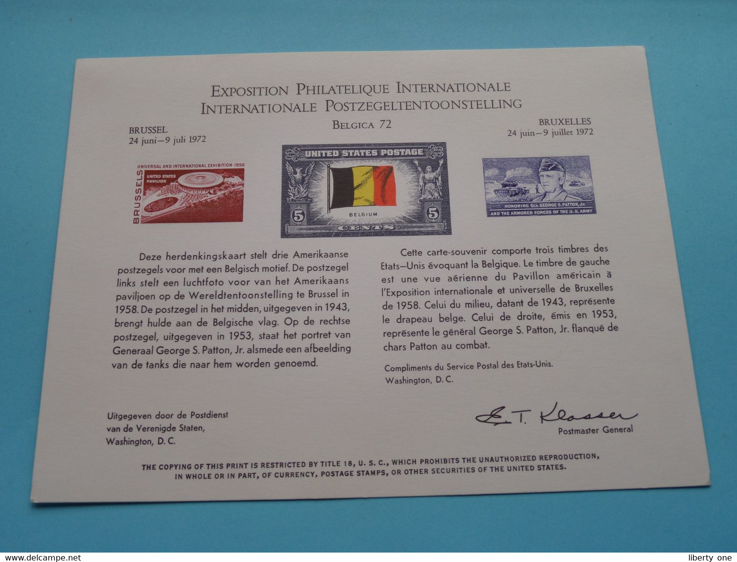 EXPOSITION PHILATELIQUE INTERNATIONALE ( BELGICA 72 ) 1972 ( Format +/- 20 X 15 Cm. ) Herdenkingskaart ! - Cartas Máxima