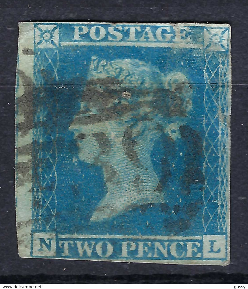 GRANDE BRETAGNE 1841:  Le 2p Bleu Clair Sur Azuré ND Y&T 4, Obl., Qques Défauts Mais TB Aspect - Used Stamps