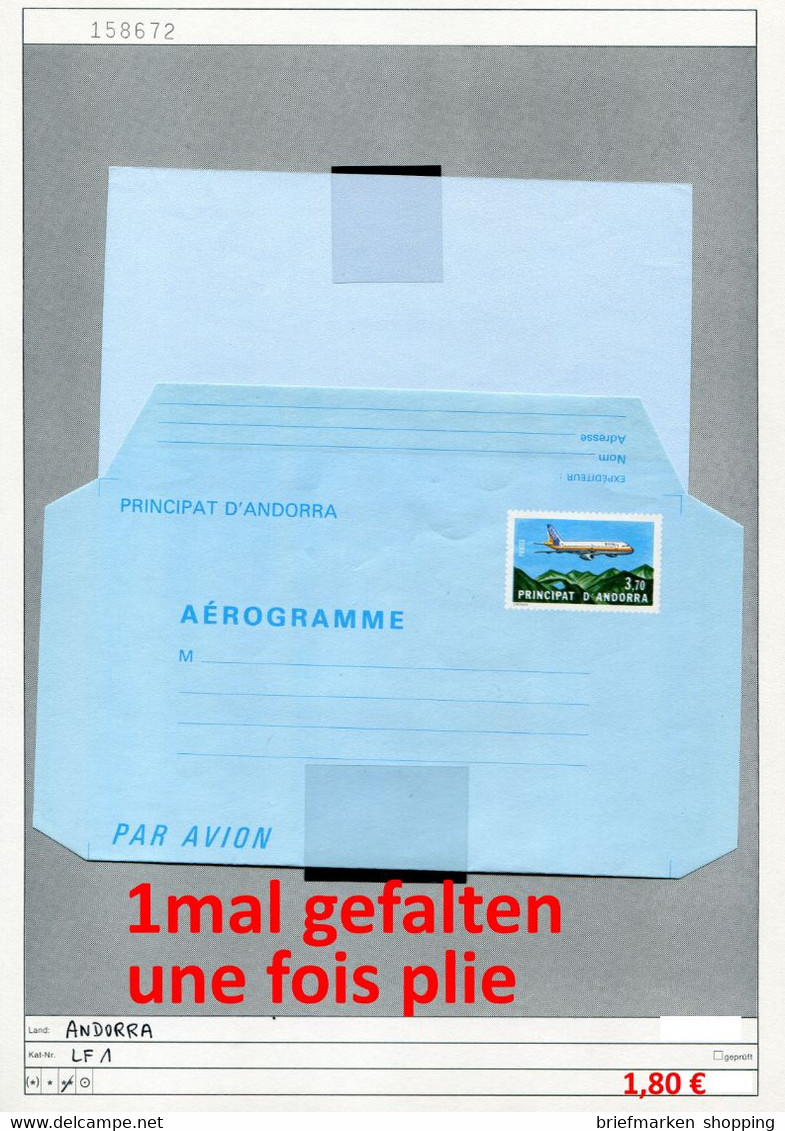 Andorra 1982 - Andorre Francaise 1982 - Michel  LF 1 / Aerogramme 1 - ** Mnh Neuf Postfris - Plie / Gefalten - Postwaardestukken & Prêts-à-poster