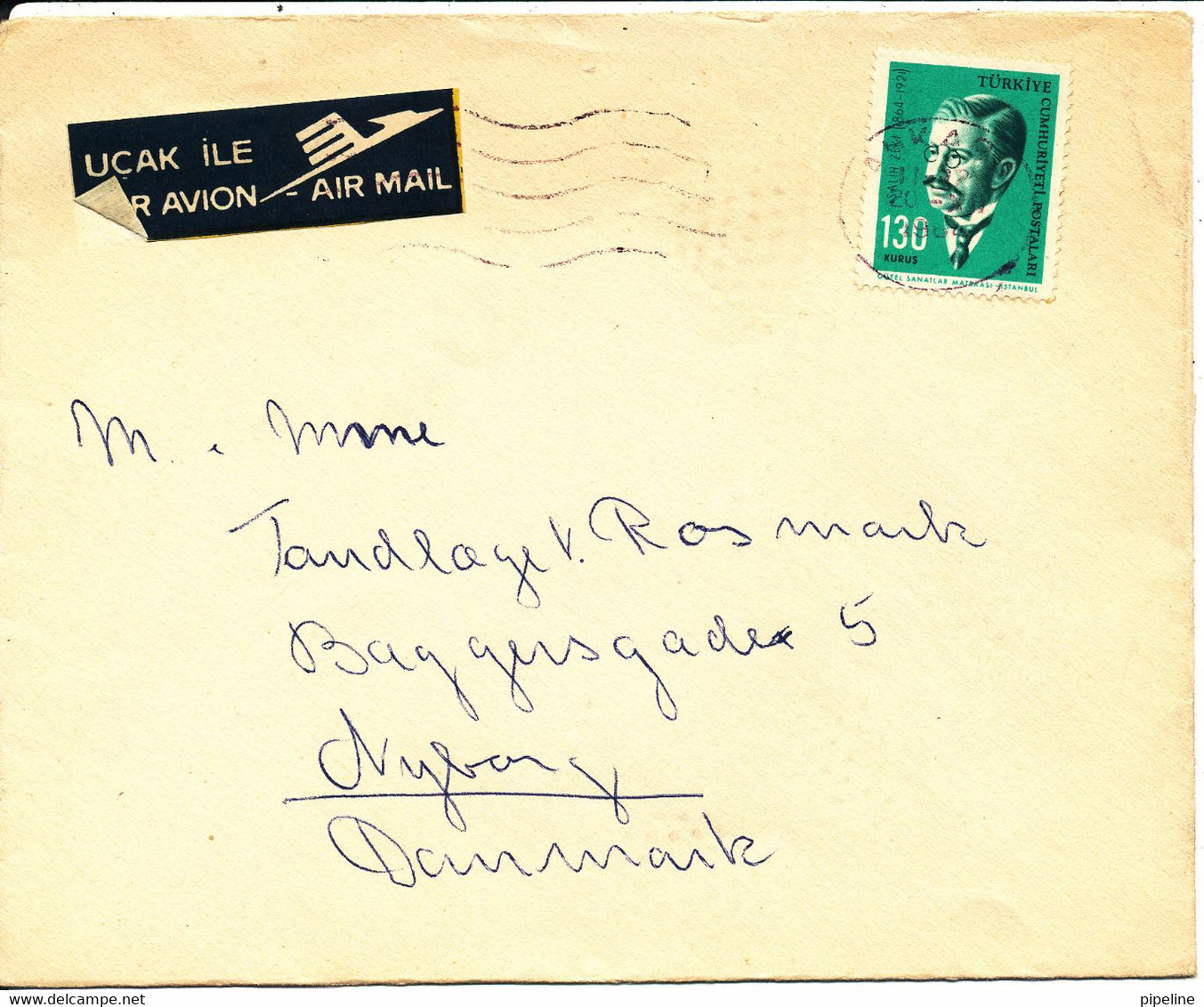 Turkey Cover Sent To Denmark 20-12-1964 Single Stamp - Briefe U. Dokumente