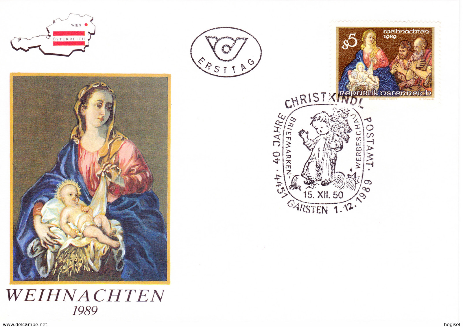 1989,  "Weihnachten- Marienaltar D.  Wallfahrtskirche Christkindl", SST. 4451 Garsten 1.12.1989, FDC, Betriebsbeginn - Máquinas Franqueo (EMA)