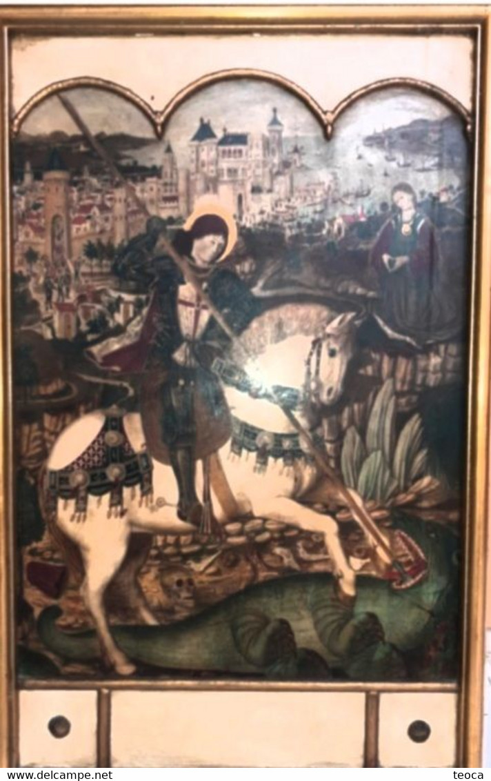 Art Painting   Painting Of Saint George Killing The Dragon, Spanish Painting In Oil On Plywood, - Arte Religiosa