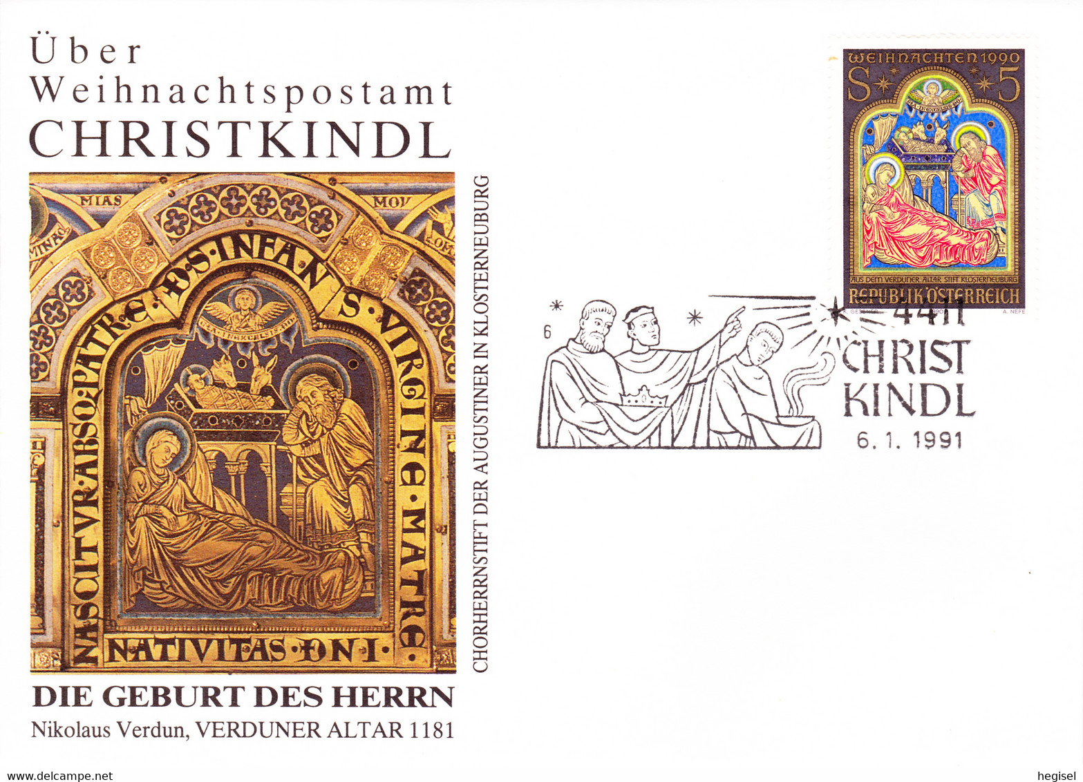 1991, "Weihnachten - Christi Geburt, Verduner Altar", SST. 4411 Christkindl 6.1.1991 UZ 6, Letzttagesstempel - Cartas & Documentos