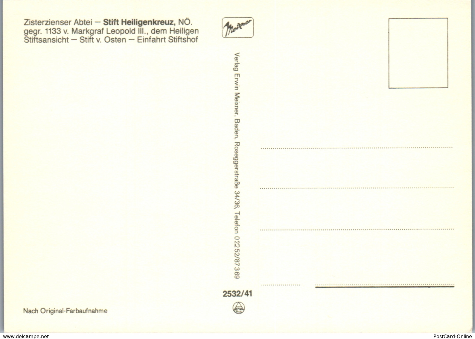 36484 - Niederösterreich - Heiligenkreuz , Stift , Zisterzienser Abtei , Mehrbildkarte - Nicht Gelaufen - Heiligenkreuz