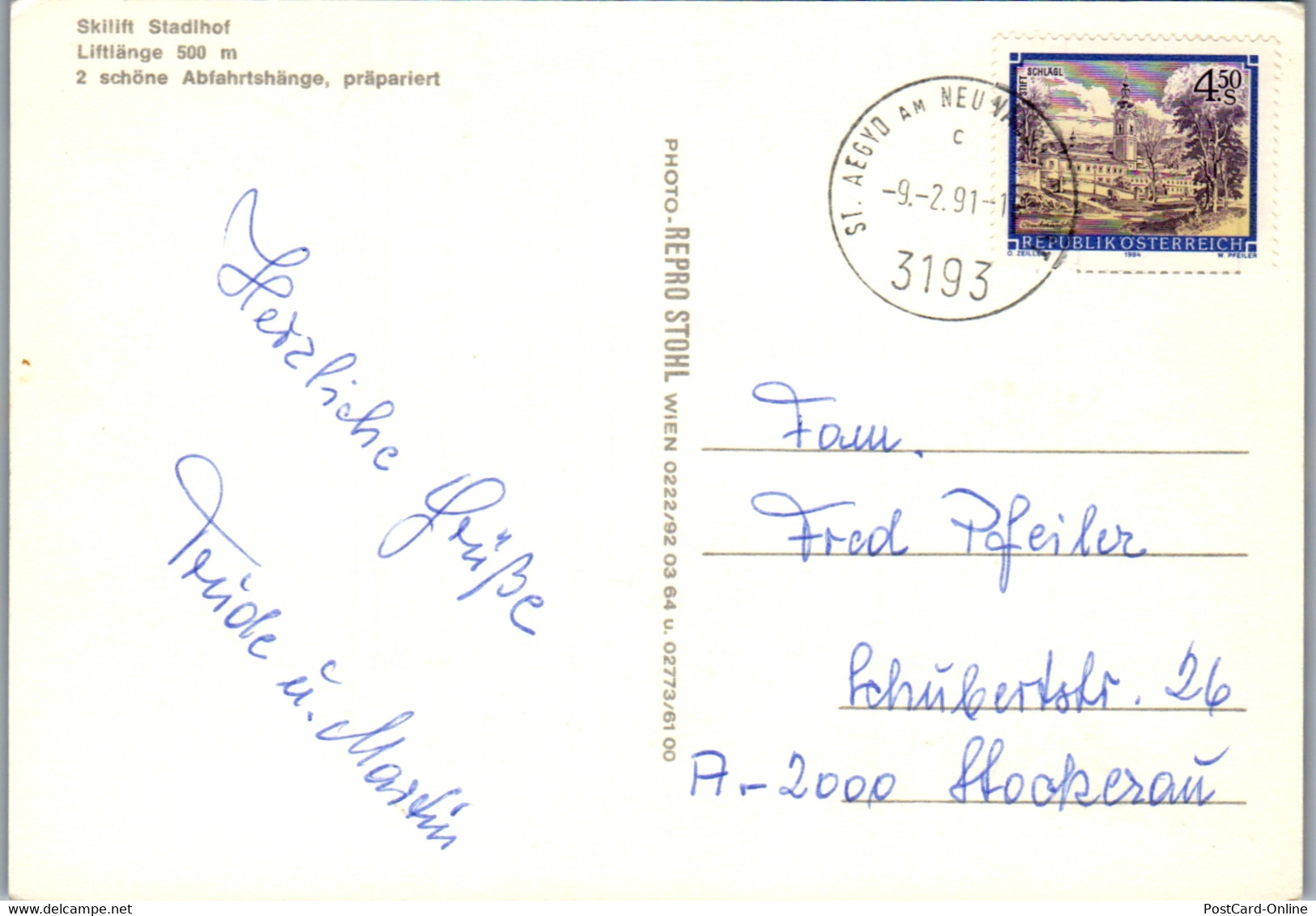 36491 - Niederösterreich - St. Aegyd A. N. , Skilift Stadlhof - Gelaufen 1991 - Lilienfeld