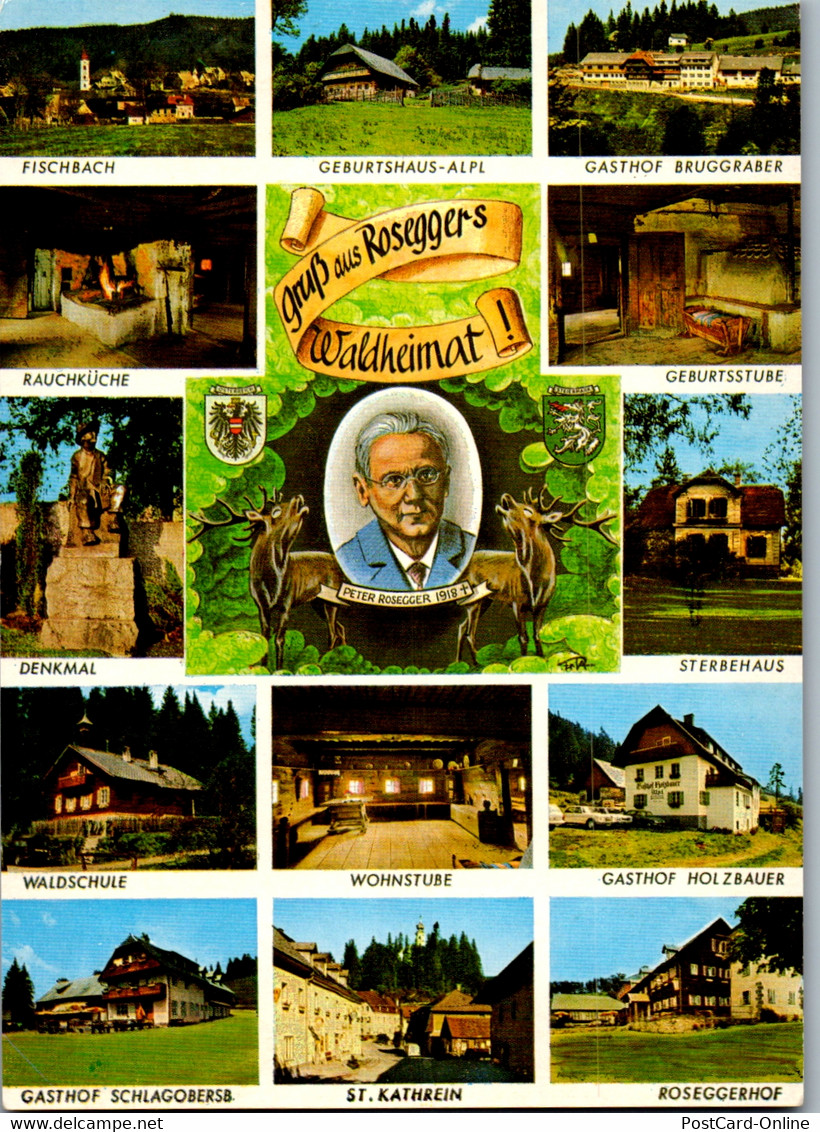 36605 - Steiermark - Gruß Aus Rosegger`s Waldheimat , Gasthof Schlagobersbauer , Roseggerhof , Sterbehaus , Mehrbildkart - Krieglach