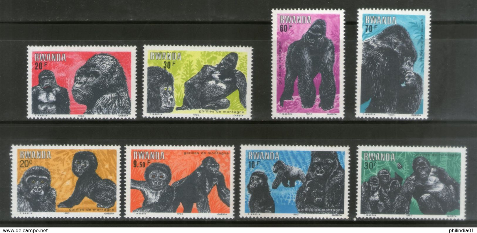 Rwanda 1983 Mountain Gorilla Monkey Wildlife Sc 1158-65 MNH # 3534 - Gorilles