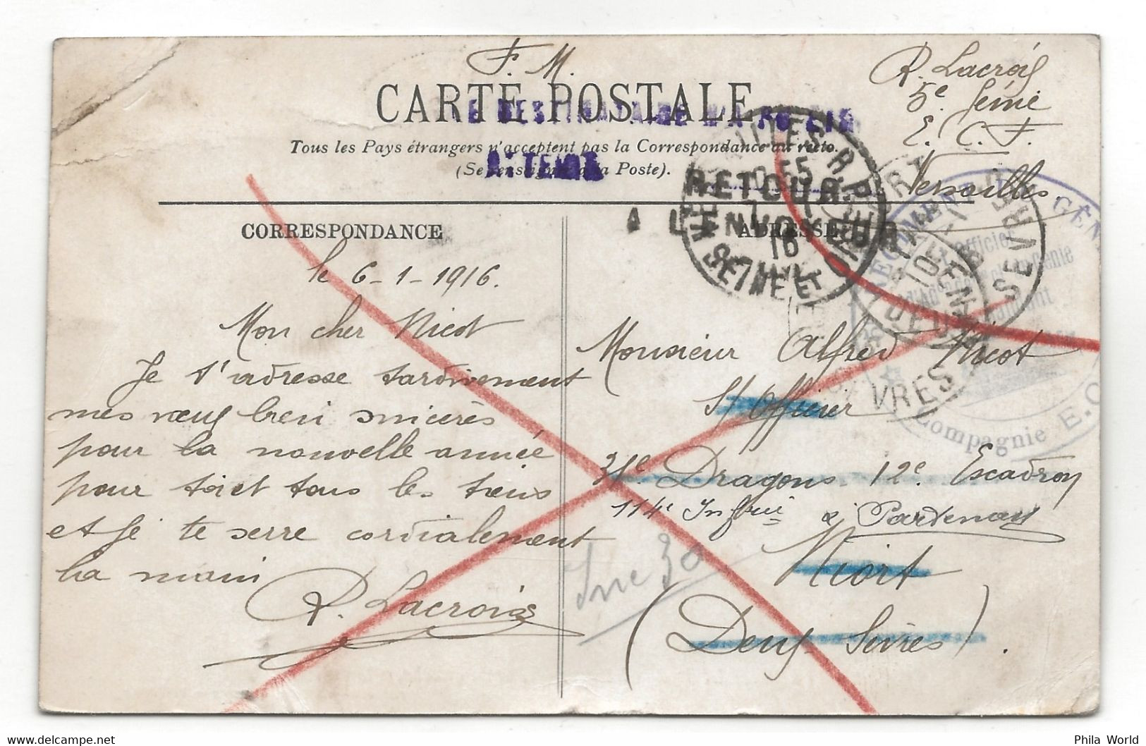 WW1 1916 TRAIN ECOLE CHEMINS DE FER Versailles CP En Franchise Militaire Cachet DESTINATAIRE PAS PU ETRE ATTEINT > NIORT - 1. Weltkrieg 1914-1918