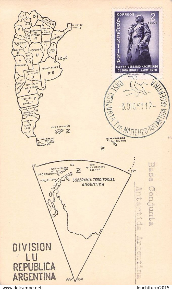 ARGENTINA - CARTE 1961 BASE CONJUNTA Tte. MATIENZO / ZO418 - Briefe U. Dokumente