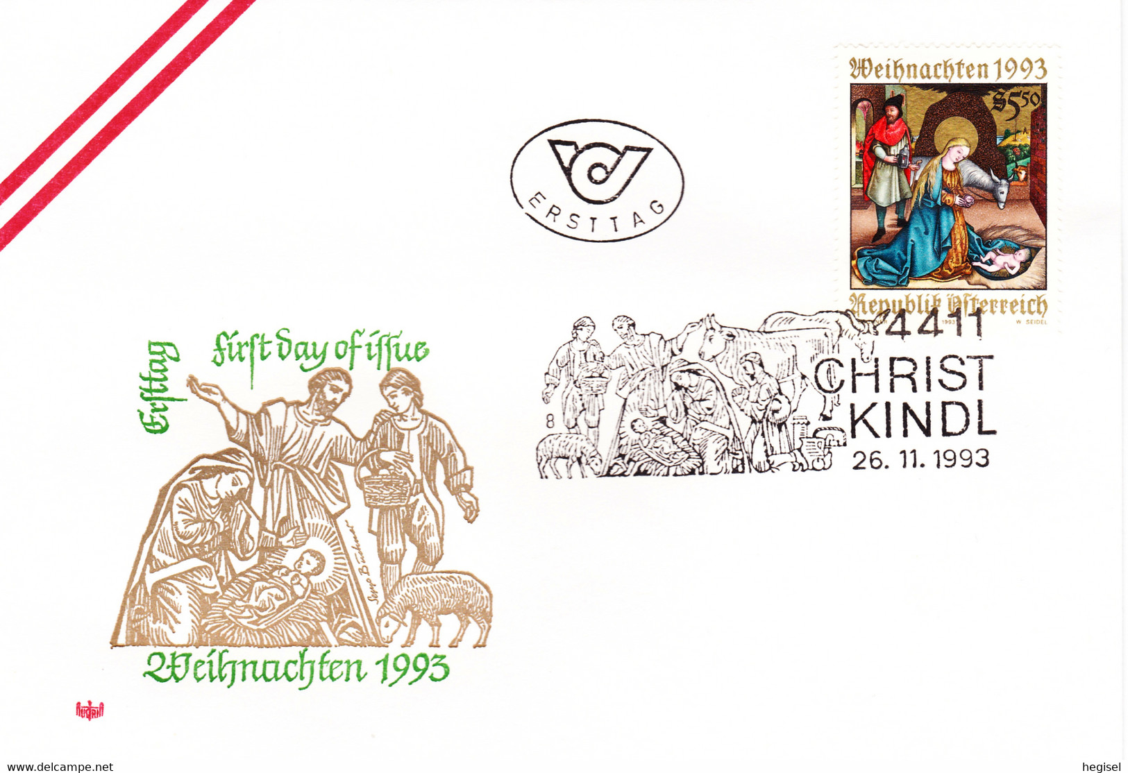 1993, Österreich, "Weihnachten", SST. 4411 Christkindl 26.11.1993 UZ 8, FDC, Betriebsbeginn (ANK 2145) - Gemälde