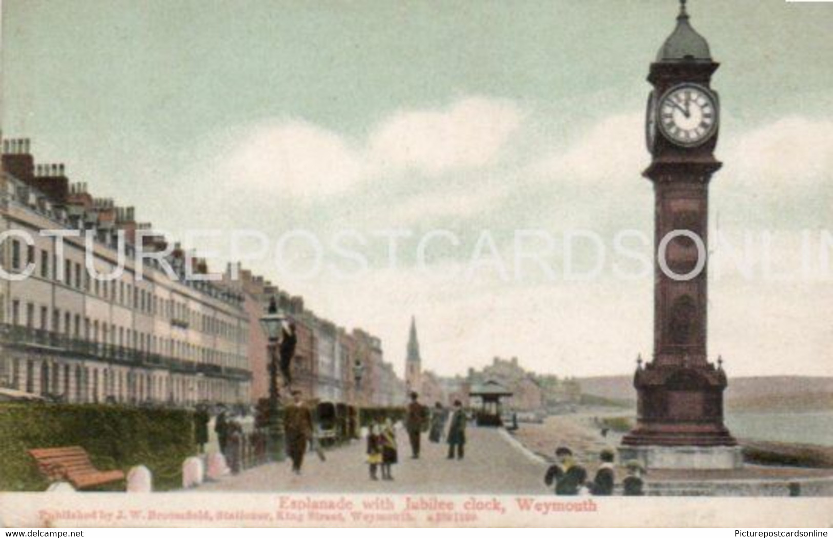 WEYMOUTH ESPLANADE WITH JUBILEE CLOCK OLD COLOUR POSTCARD DORSET - Weymouth