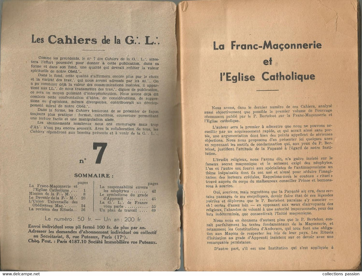 ésotérisme, Les Cahiers De La GRANDE LOGE DE FRANCE , N° 7 , 1948 , 72 Pages, 3 Scans, Frais Fr 3.95 E - Esoterik