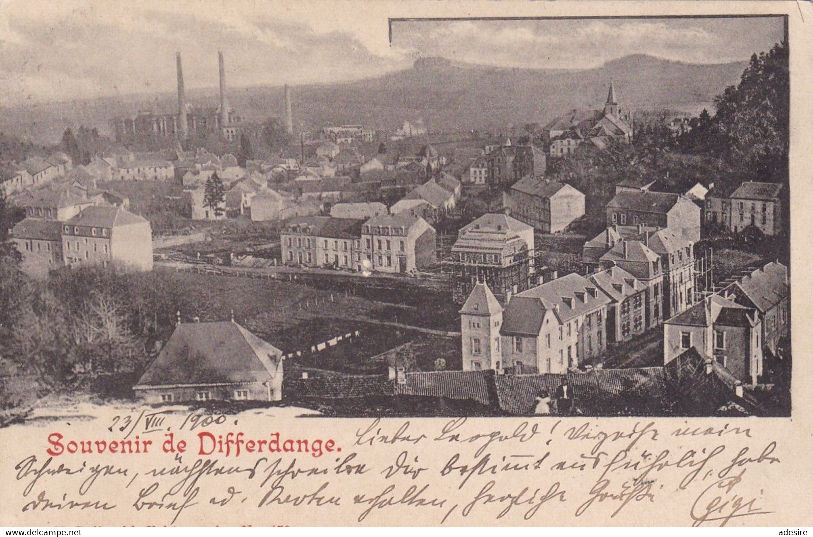 SOUVENIR DE DIFFERDANGE (Luxembourg) - Verlag J.M.Bellwald Echternach, Karte Gel.1900 V.Differdange > Meran, Schöne ... - Differdange