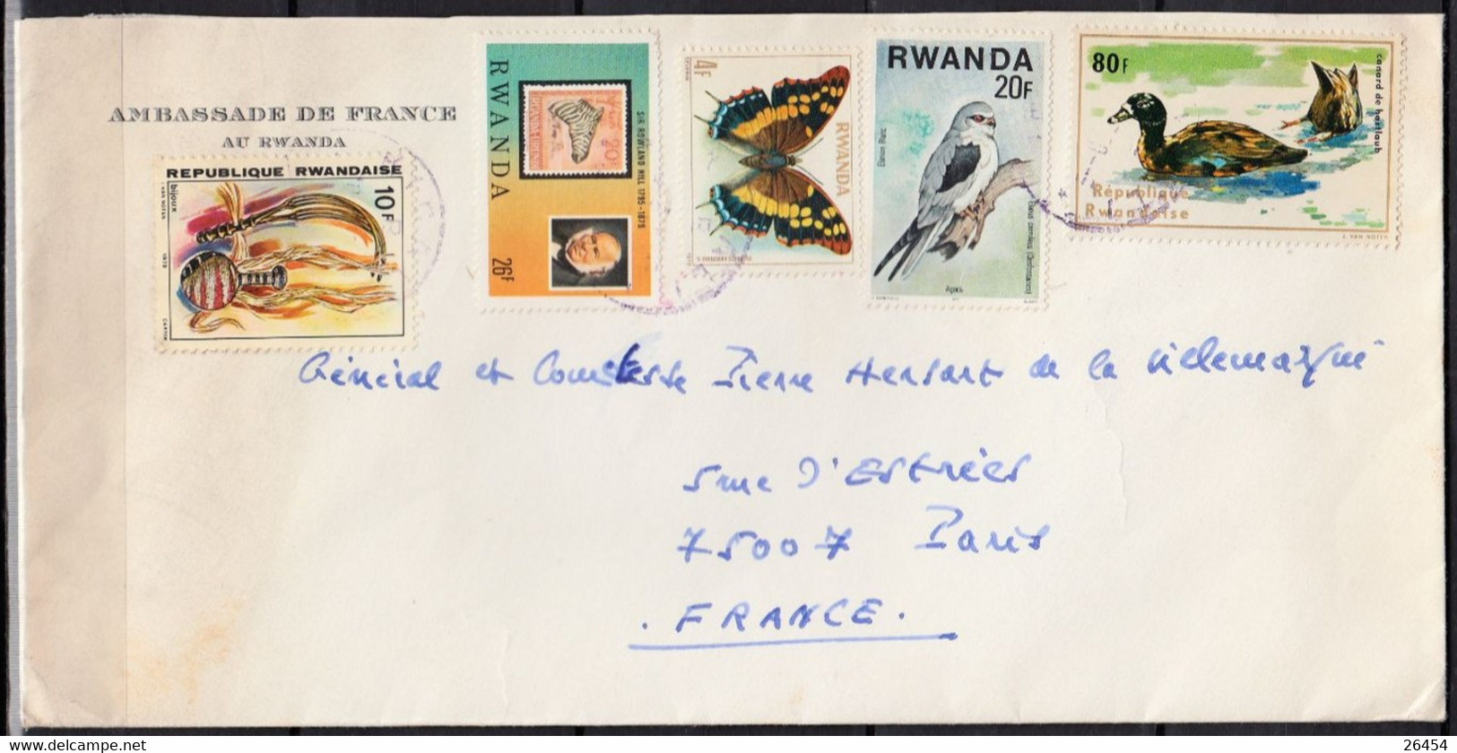 RWANDA Composition Sur Enveloppe Avec 5 Timbres  Pour  75007 PARIS Le GENERAL Et La COMTESSE  DE LA VILLEMARQUE - Gebraucht