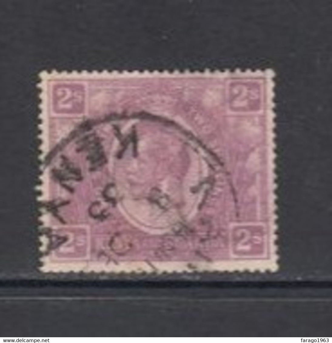 1922 Kenya And Uganda  KGV 2/- Definitive Dull Purple SG 88 With Clear Nairobi Type N1 Cancel Bump Perf Lower Right USED - Kenya & Uganda