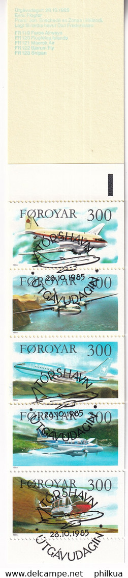 MiNr. 125 - 129 Dänemark Färöer 1985, 28. Okt. Flugzeuge. RaTdr., Markenheftchen - Färöer Inseln