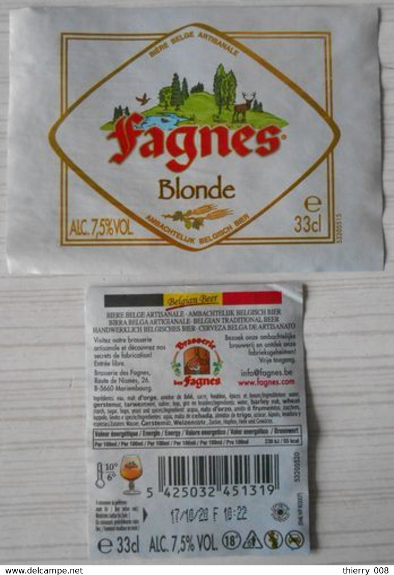 Etiquette Bière Fagnes Blonde 33 cl - Beer