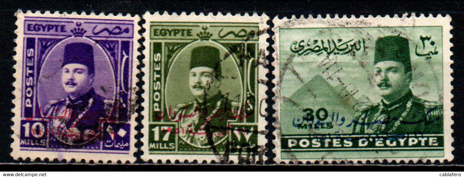 EGITTO - 1952 - FRANCOBOLLI CON SOVRASTAMPA - SCRITTA IN EGIZIANO: "RE D'EGITTO E DEL SUDAN" - USATI - Used Stamps