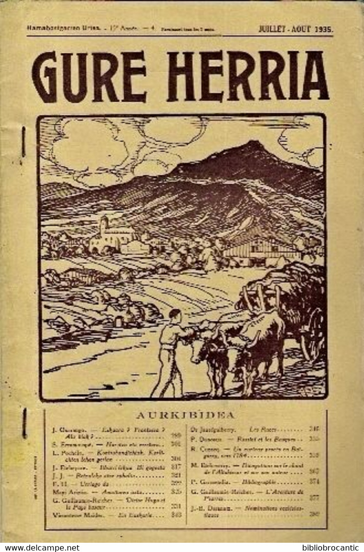 *GURE HERRIA*Juillet-Août 1935/ EN EUSKARIE /ROSSINI ET LES BASQUES..Etc.. /SCAN SOMMAIRE - Baskenland