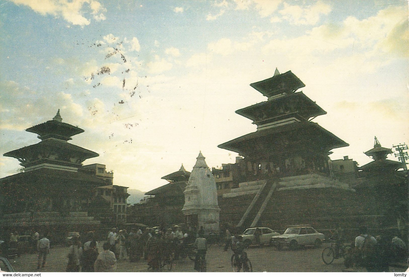 Nepal Sunset At Kathmandu Coucher De Soleil CPM + Timbre De 1987, Carte écrite En 1988 , Voiture Auto Velo - Népal