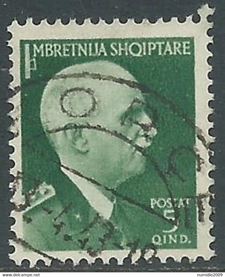 1939-40 ALBANIA USATO SERIE ORDINARIA 5 Q - RF20-5 - Albanië