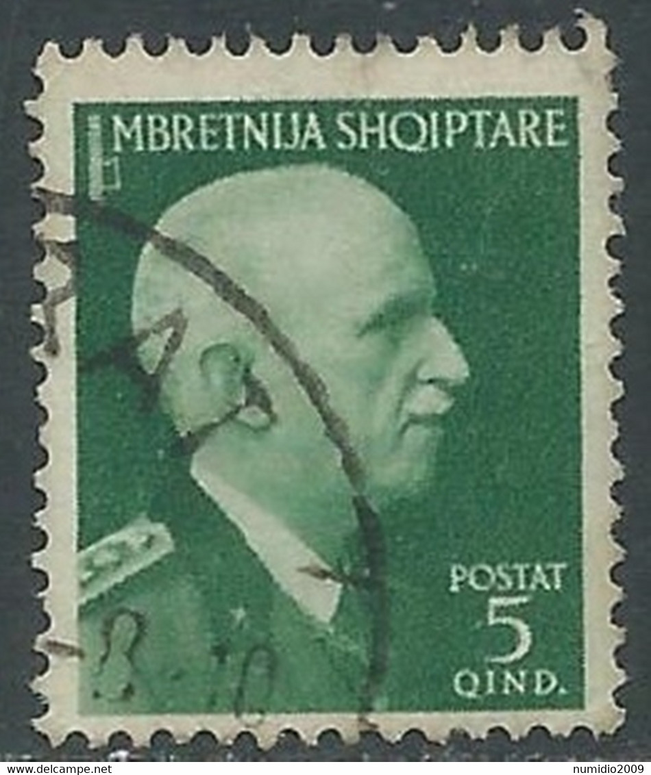 1939-40 ALBANIA USATO SERIE ORDINARIA 5 Q - RF20-6 - Albanie