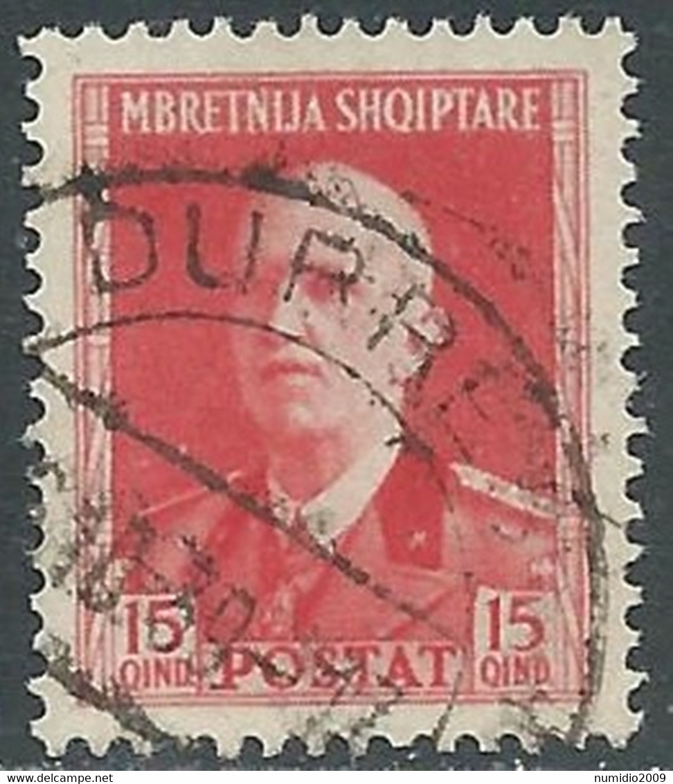1939-40 ALBANIA USATO SERIE ORDINARIA 15 Q - RF34-5 - Albanie