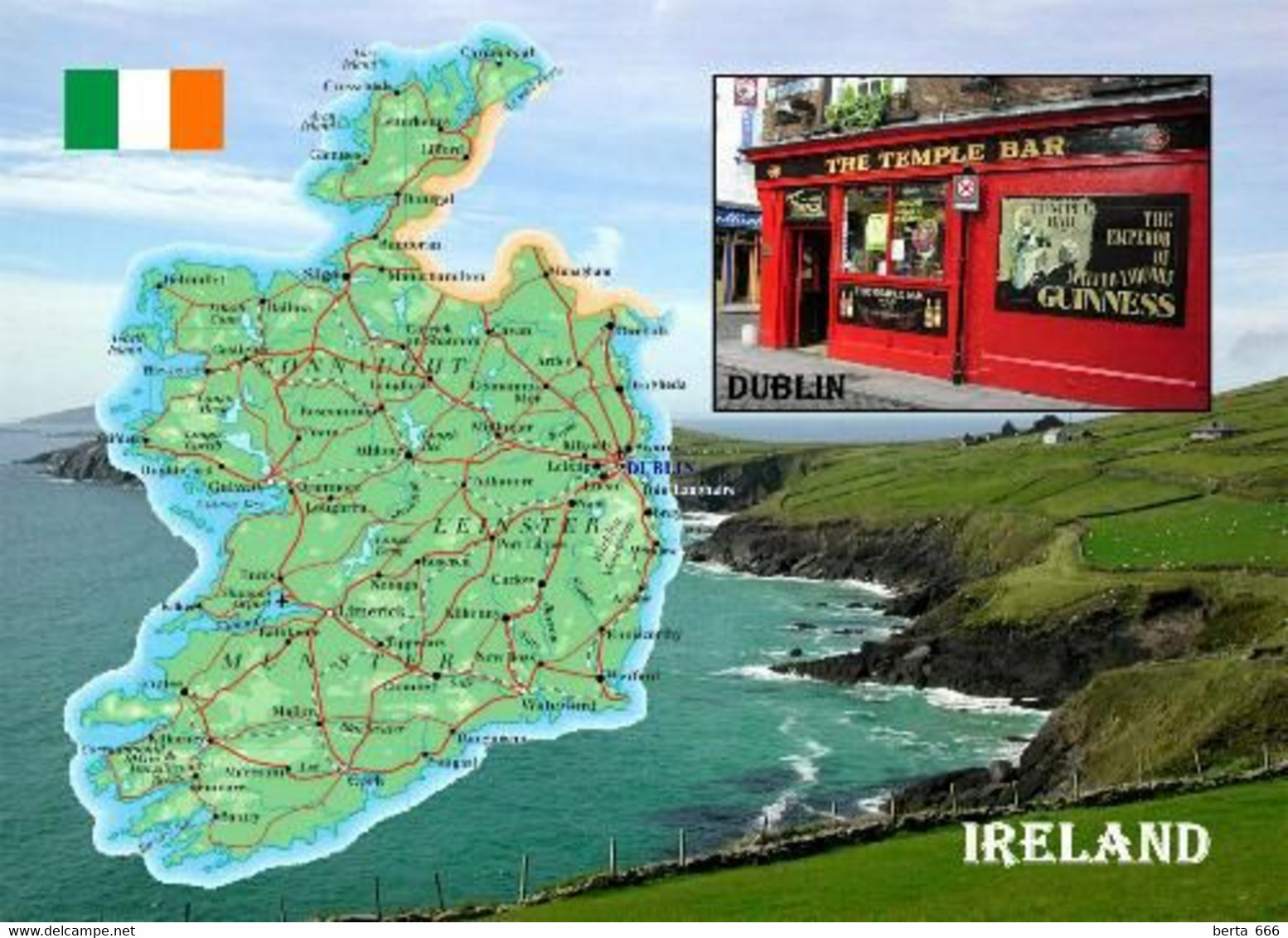 Ireland Country Map New Postcard * Carte Geographique * Landkarte - Other & Unclassified