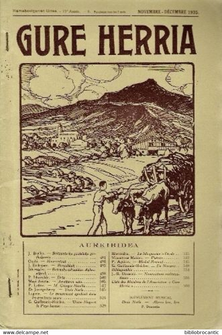 *GURE HERRIA*Novembre-Décembre 1935/BURUCHKAK/HAURRENTZAT/Etc.. /SCAN SOMMAIRE - Baskenland