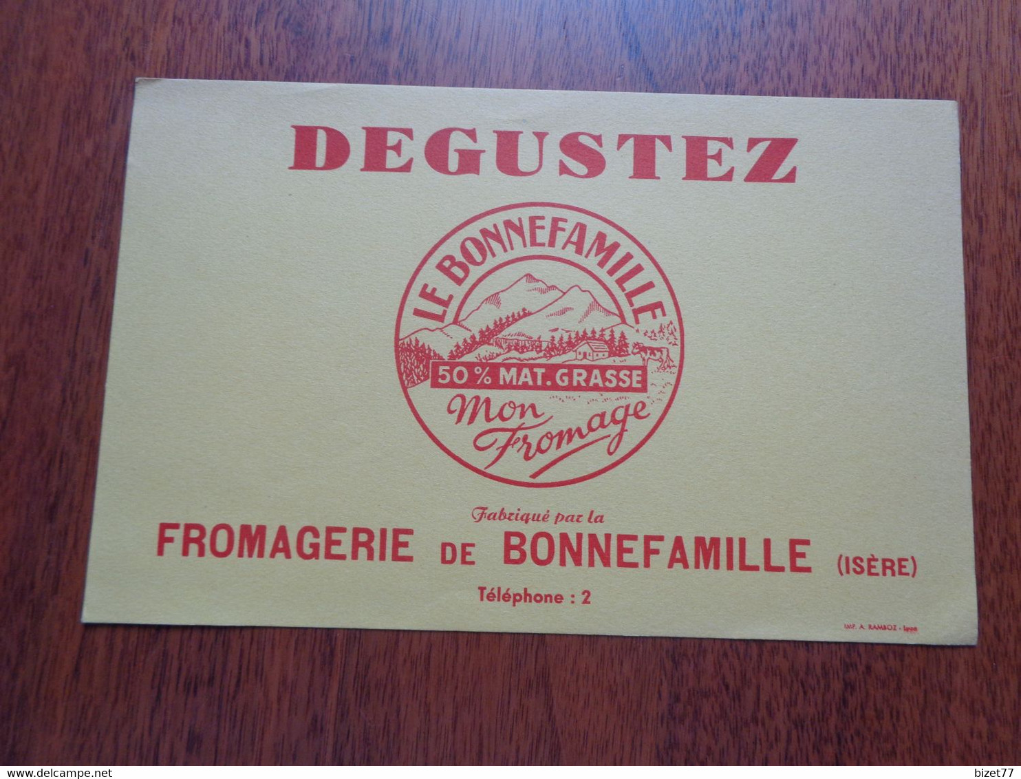 BUVARD - Dept. 38  - FROMAGERIE DE BONNEFAMILLE - ISERE - MON FROMAGE - Other & Unclassified