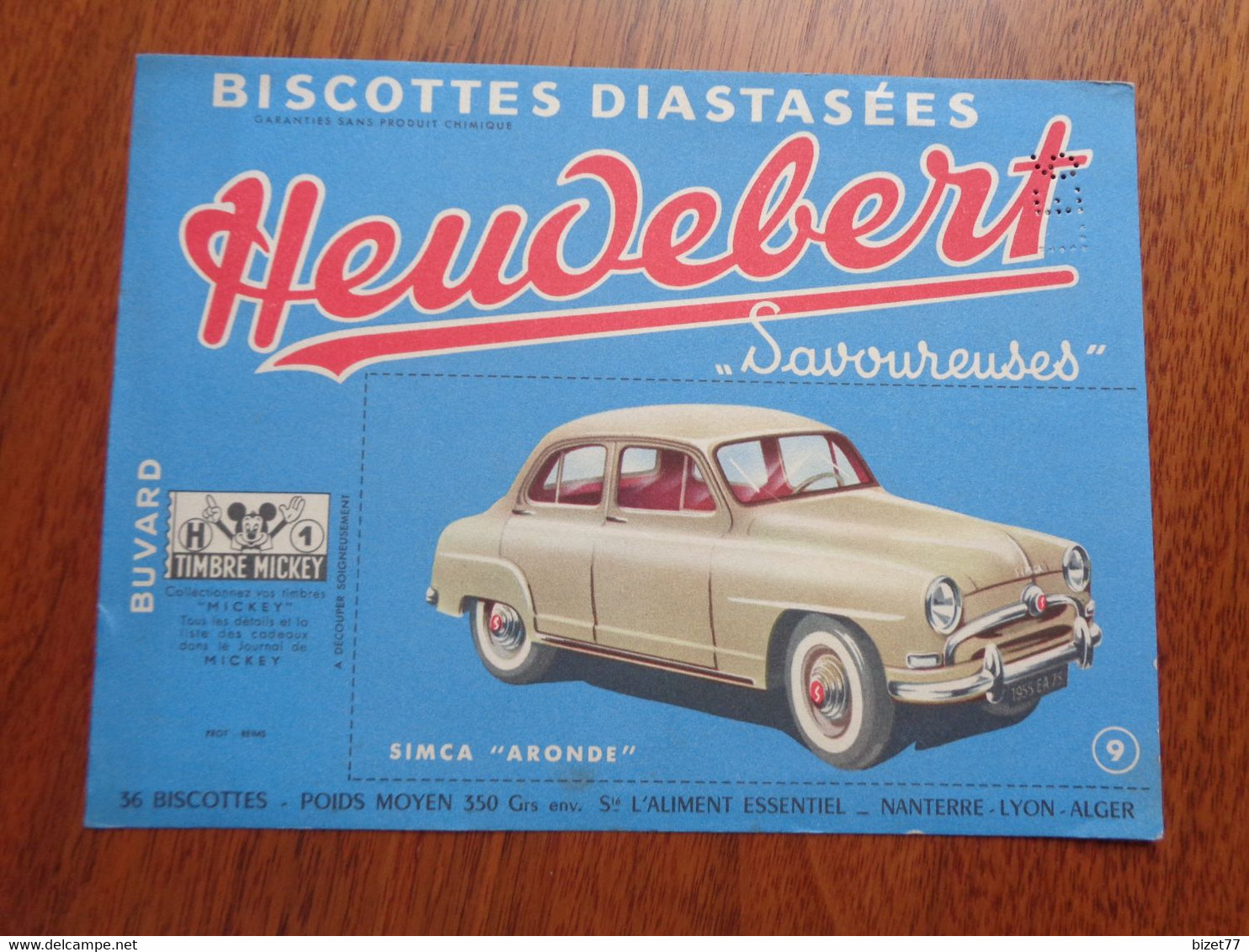 BUVARD - SIMCA ARONDE N° 9 - BISCOTTES HEUDEBERT - Other & Unclassified