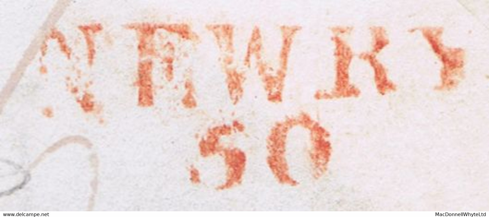 Ireland Down 1827 Front Only To Edinburgh With Unframed POST PAID Of Newry In Red, Matching NEWRY/50 Town Mileage - Préphilatélie