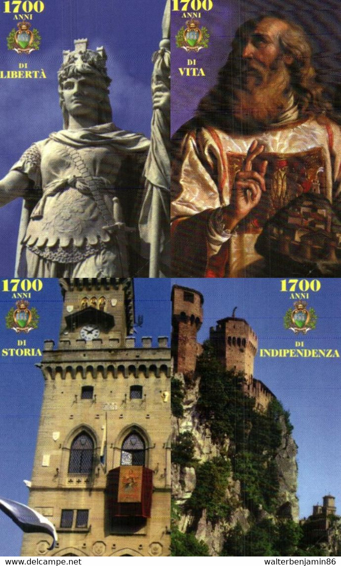 G SM 47 C&C 7047 4 SCHEDE SAN MARINO NUOVE MAGNETIZZATE 1700 ANNI DI STORIA - San Marino