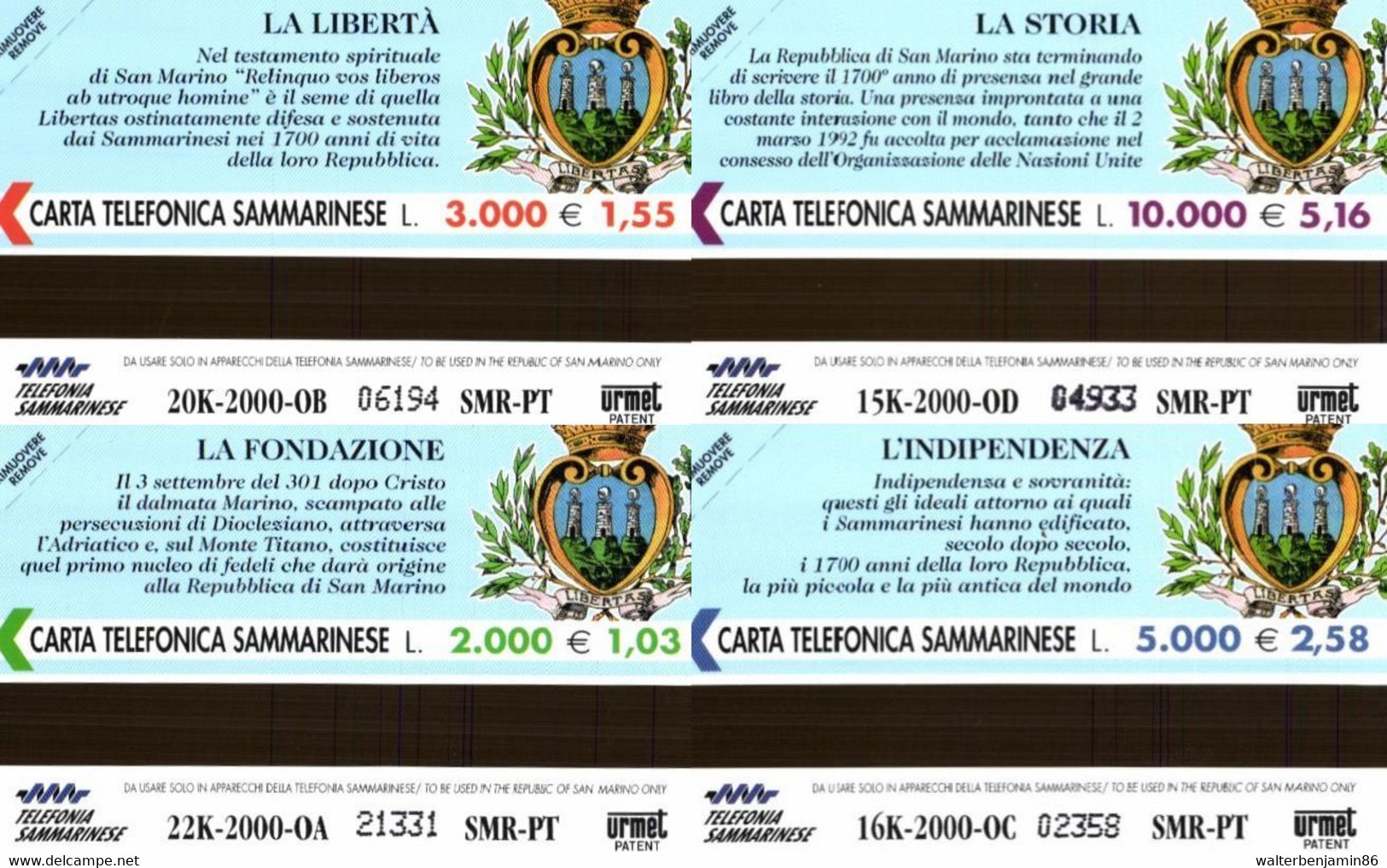 G SM 47 C&C 7047 4 SCHEDE SAN MARINO NUOVE MAGNETIZZATE 1700 ANNI DI STORIA - San Marino