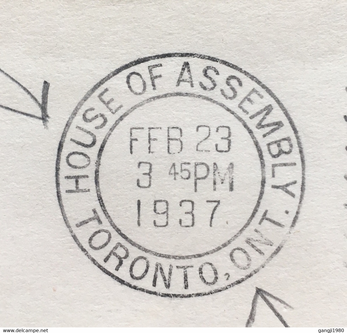 CANADA 1937, HOUSE OF ASSEMBLY CANCELLATION, POSTAL STATIONERY, KING GEORGE COVER, W. E. MARLEY TO MR. F. W. SEAMAN, USA - 1903-1954 Reyes