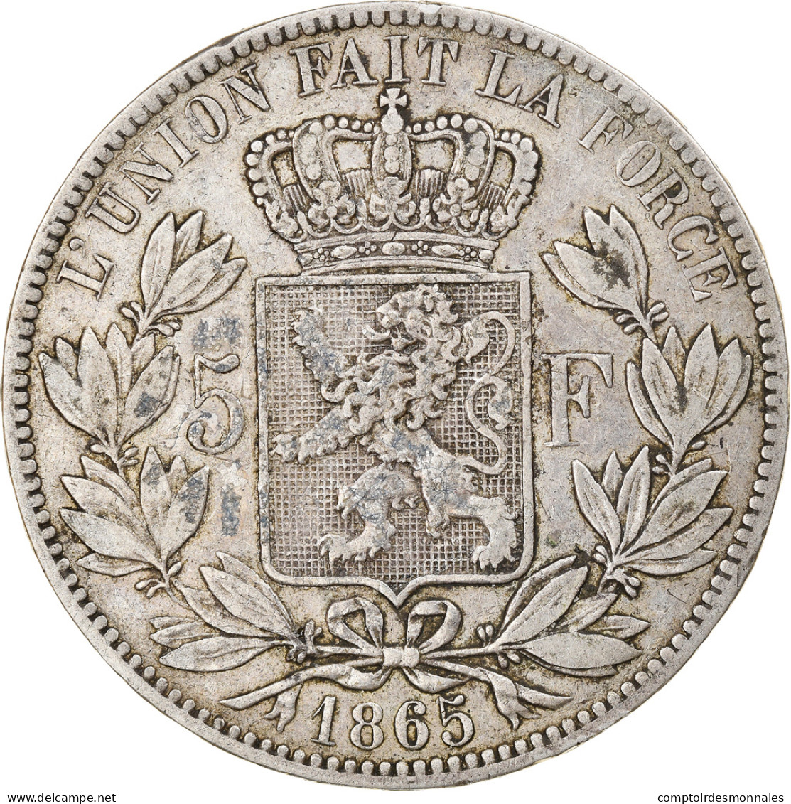 Monnaie, Belgique, Leopold I, 5 Francs, 5 Frank, 1865, TB+, Argent, KM:17 - 5 Frank