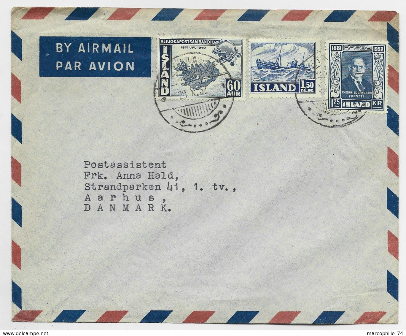 ISLAND 10AUR+20+60+90A LETTRE COVER AIR MAIL REYJAVIK1952  TO DANMARK - Briefe U. Dokumente