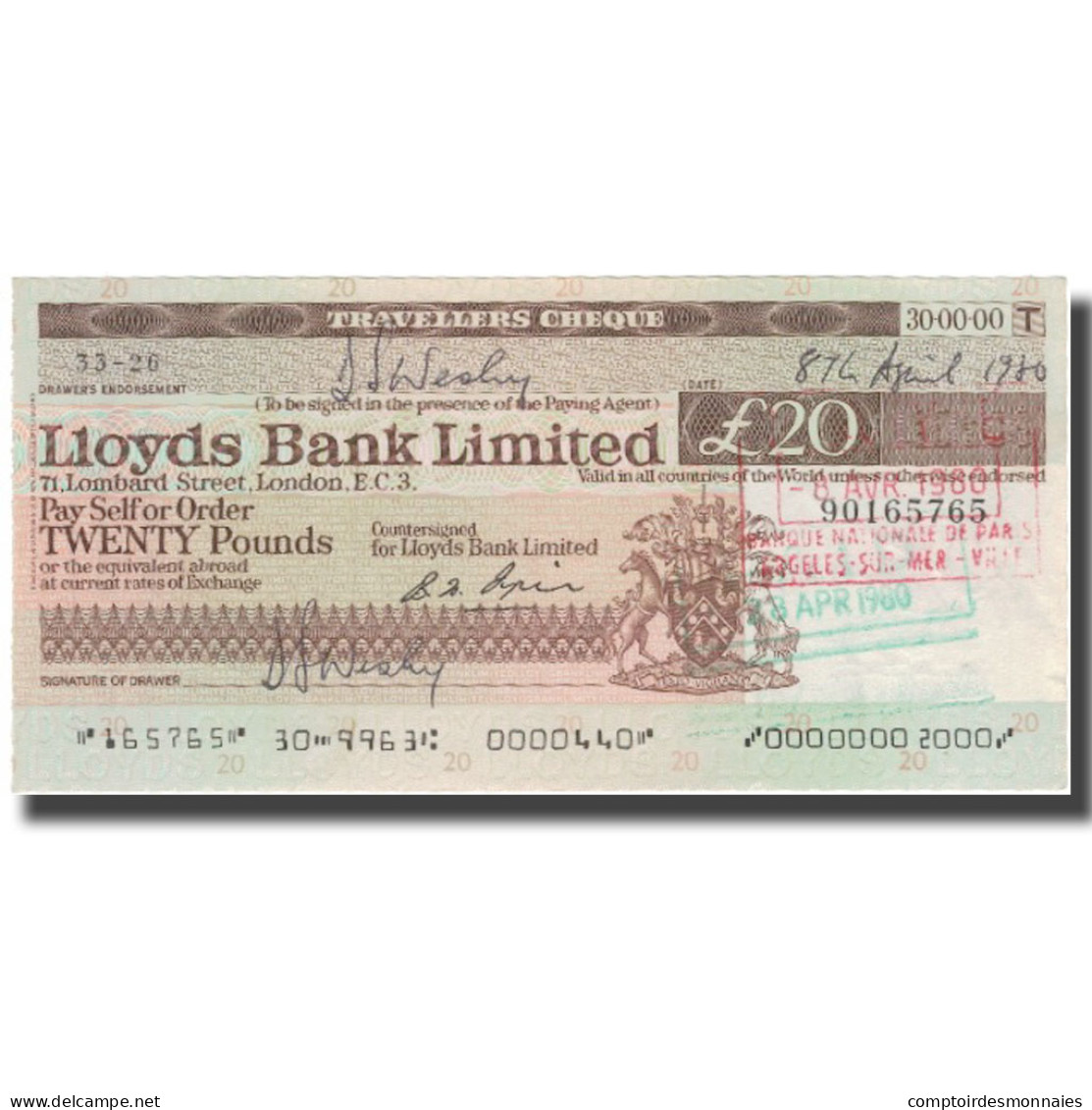 Billet, Grande-Bretagne, 20 Pounds, 1980, 1980-04-03, SPL - Other & Unclassified