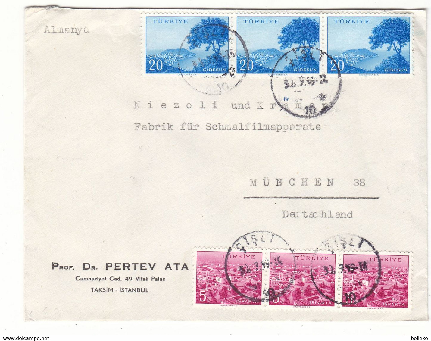 Turquie - Lettre De 1959 °  ? - Oblit Sisli - Exp Vers München - Arbres - Covers & Documents