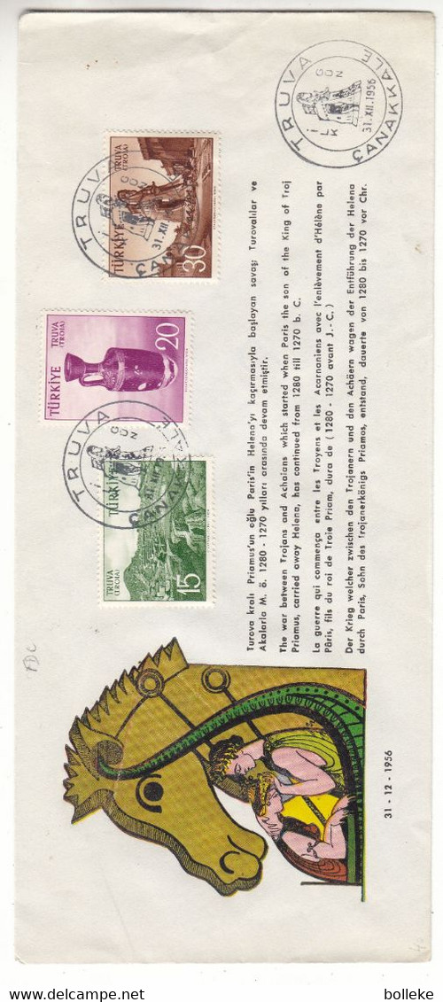 Turquie - Lettre FDC De 1956 - Oblit Trouva - Guerre De Troie - Cheval - Valeur 8 Euros - Lettres & Documents