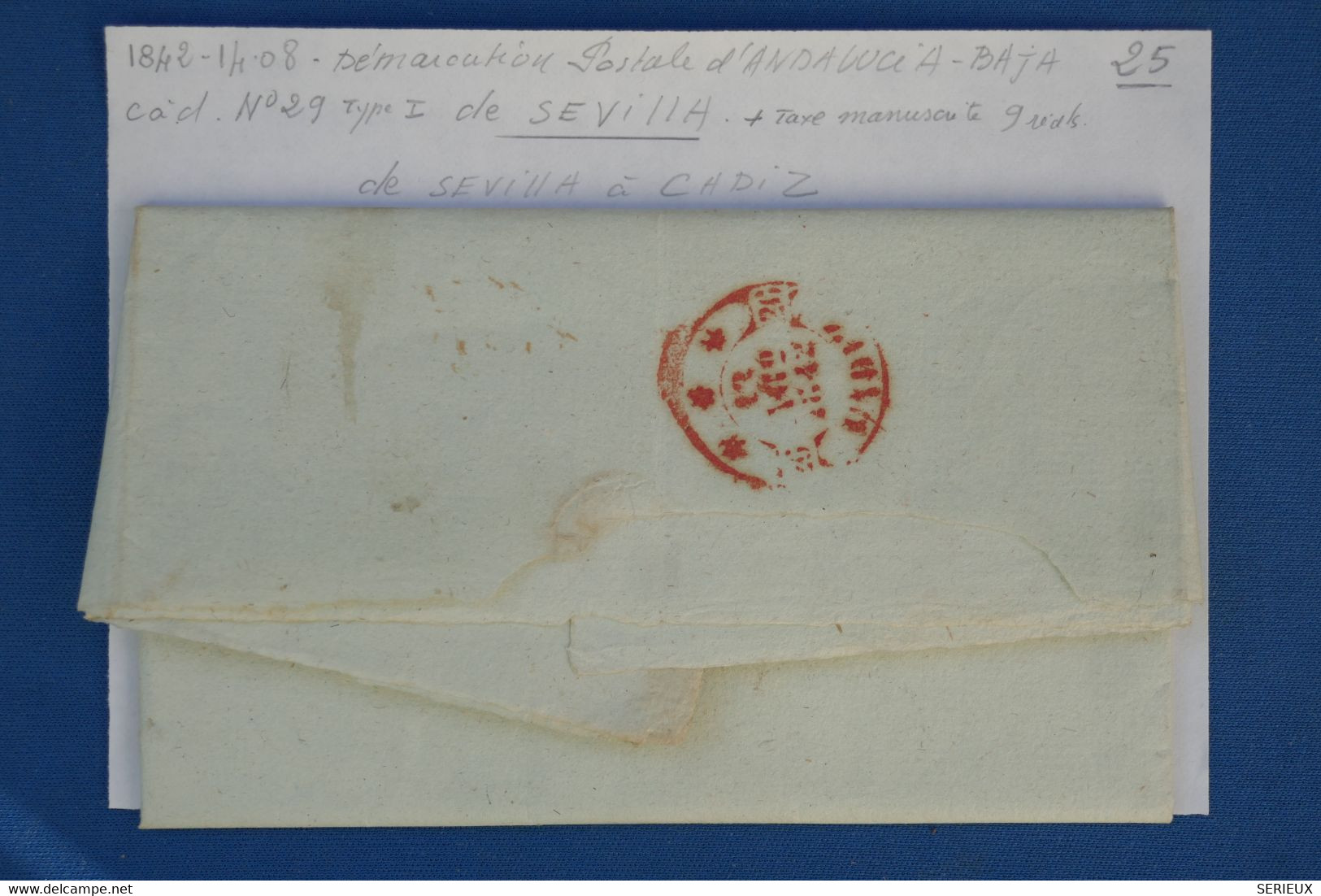 BB3 ESPANA  BELLE  LETTRE 1842 ANDALUCIA BAJA  SEVILLA  A  CADIZ  ++TAXE 9 R. +AFFRANCH. INTERESSANT - ...-1850 Prefilatelia