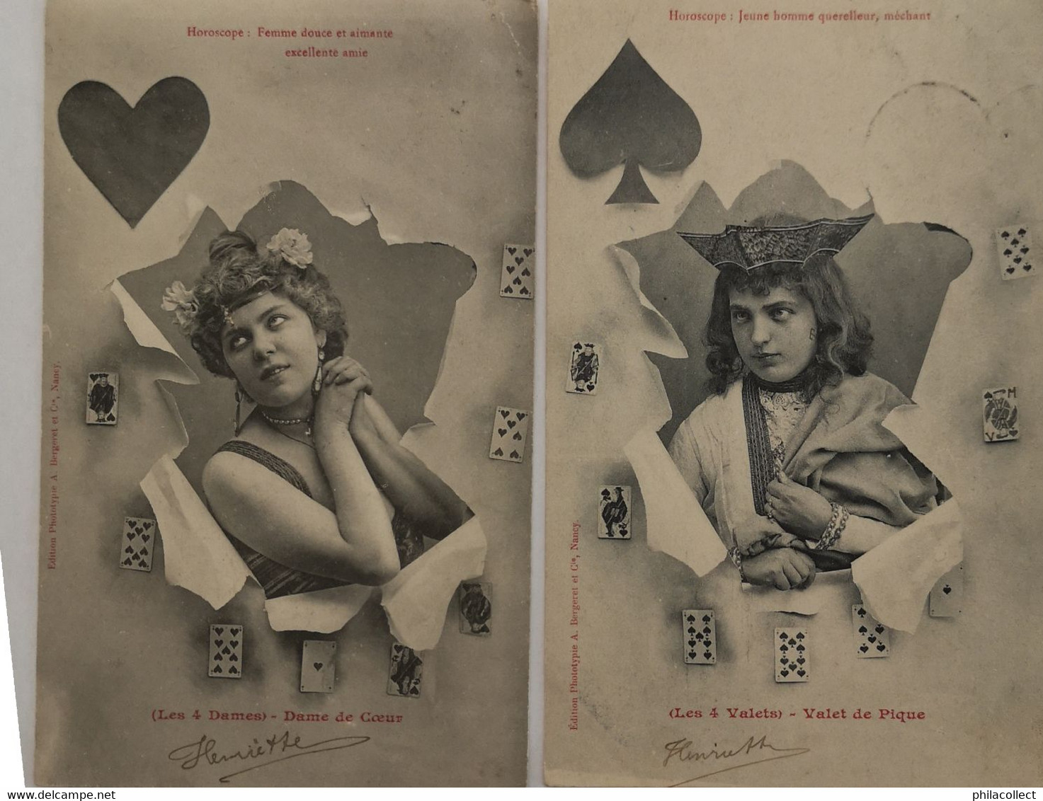 Playing Cards 2 X // Les 4 Dames Et Valets // Dame De Coeur Et Valet De Piqué Ca 1902 - Cartes à Jouer