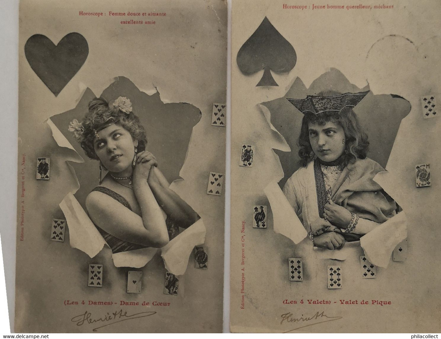 Playing Cards 2 X // Les 4 Dames Et Valets // Dame De Coeur Et Valet De Piqué Ca 1902 - Spielkarten