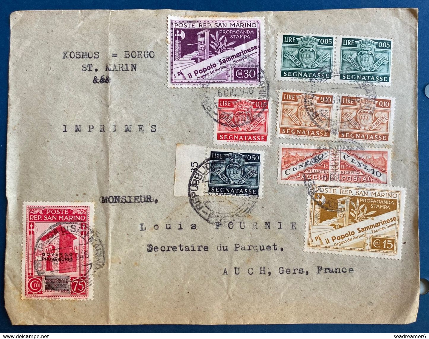 Lettre De Saint Marin De 1946 Avec Differentes Valeurs Pour AUCH Pas Si Courant - Storia Postale